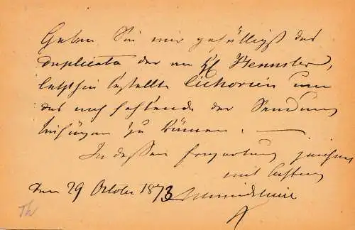 Frankreich: 1873: Ganzsache Bischwiller nach Freiburg