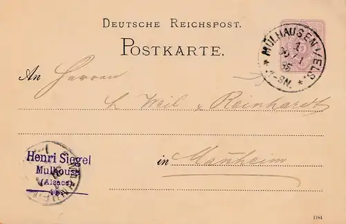 Frankreich: 1885: Mühlhausen nach Mannheim