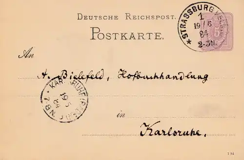 Frankreich: 1884 Strassburg nach Karlsruhe