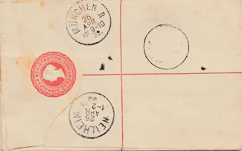 Gibraltar: 1892: Lettre pour Weilheim/München-Rescription