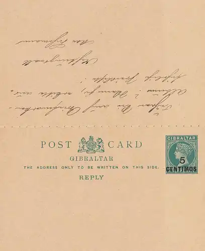 Gibraltar: 1893: entier avec carte de réponse P12