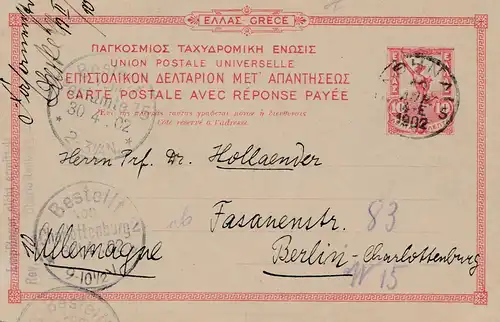 Griechenland: 1902: Ganzsache nach Berlin