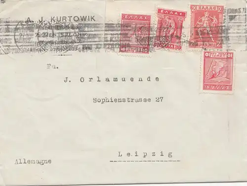 Grèce: 1925: Lettre à Leipzig.