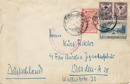 Grèce: 1938: Lettre de Salonique à Dresde - Surveillance des douanes - Ouvert
