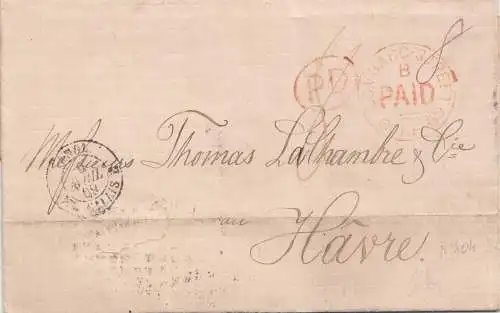 Angleterre: 1869: Londres vers Le Havre avec texte