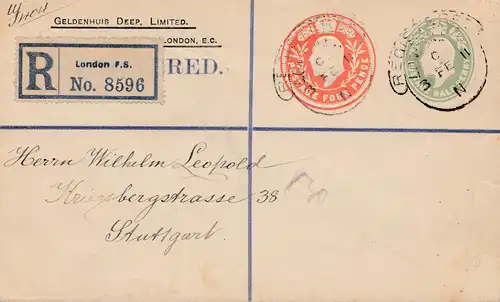 England: 1911 London Einschreiben nach Stuttgart