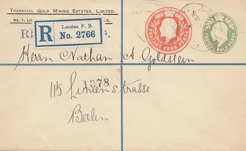 Angleterre: 1908: Lettre recommandé Londres - tout ce qui est en jeu