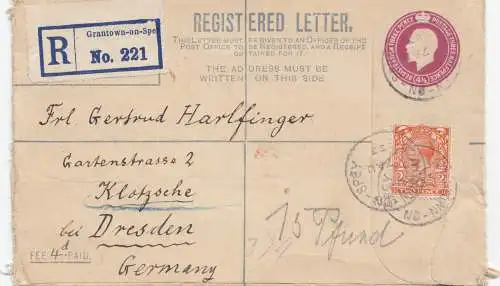 England: 1923: Registered Grantown on Spe nach Dresden