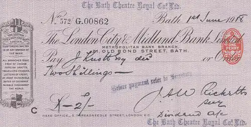 Angleterre: 1918: Lettre et chèque - Buy national Bonds