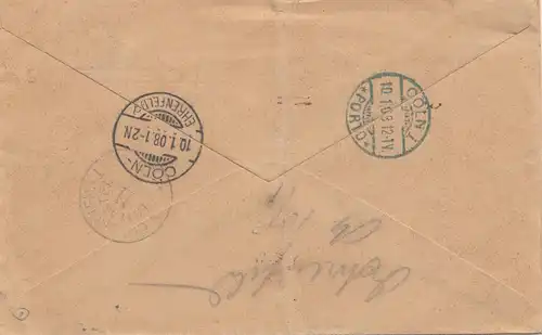 England: 1908: Hull nach Ehrenfeld/Köln - Taxe