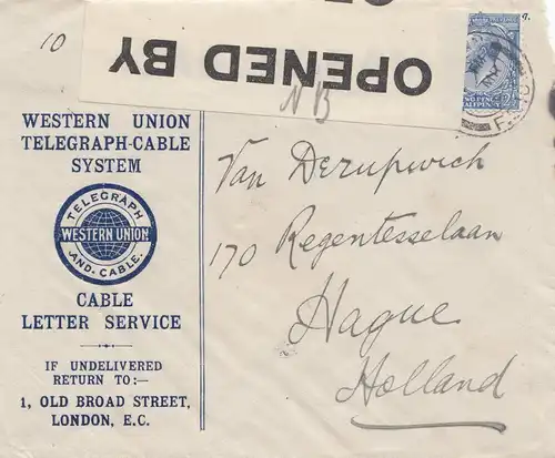 Angleterre: 1915: Londres vers Holland-Censor