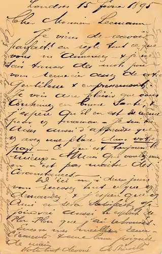 England: 1895: London nach Zürich/Schweiz - Antwortkarte