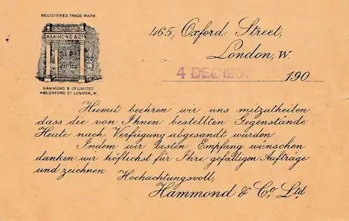 England: 1907: Ondon nach Berlin - Ganzsache