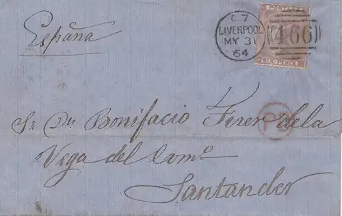 Angleterre: 1864: Liverpool vers Santander/Spain