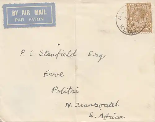 England: 1932: Ganzsache Luftpost nach South Africa