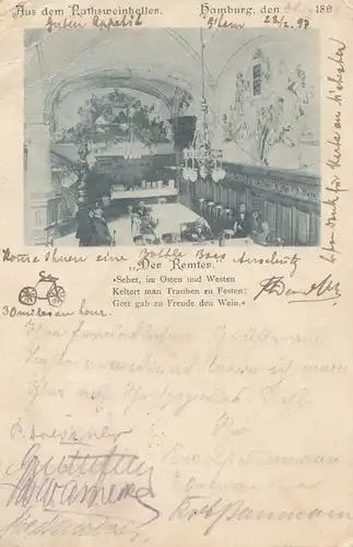Angleterre: 1897: Birmingham après Tambach : Carte de vue Hambourg Rathsweinkeller