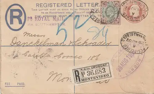 England: 1902: Registered nach Montevideo