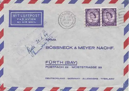 Angleterre: 1964: Poste aérien Londres vers Fürth