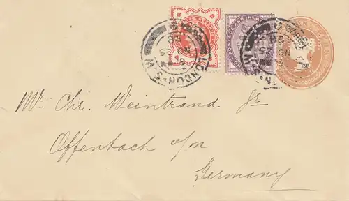 England: 1898: Ganzsache - Perfin - nach Offenbach