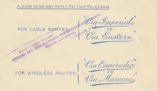 England: 1932: Air Mail Telegram nach Deutschland