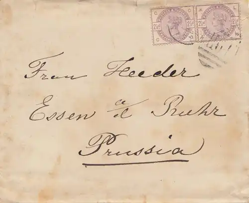 Angleterre: 1885: Lettre pour Essen.