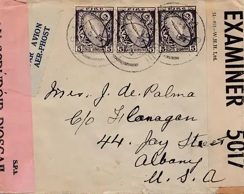 Irlande: courrier aérien vers les États-Unis: double censure