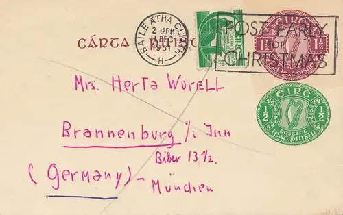 Irland: 1951: nach Brannenburg - Post early Christmas