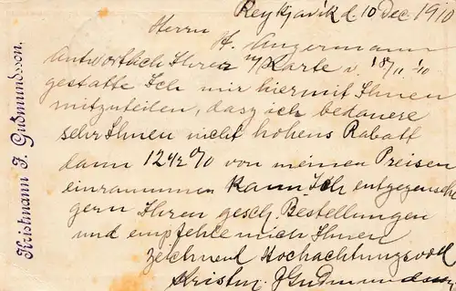 Island: 1910: Ganzsache von Reykjavik nach Leipzig