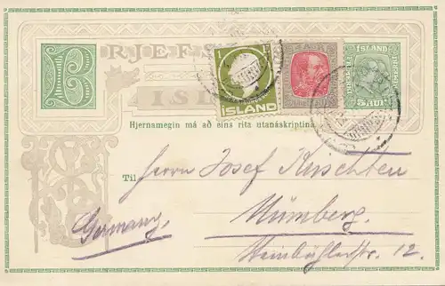 Island: Ganzsache 1914 nach Nürnberg