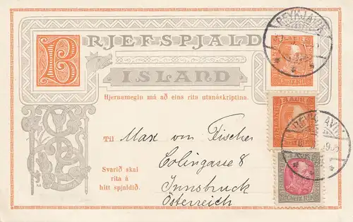 Island: 1905: Ganzsache mit ungebrauchter Antwortkarte nach Innsbruck