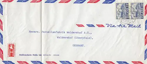 Island: 1953: Luftpostbrief nach Waldershof