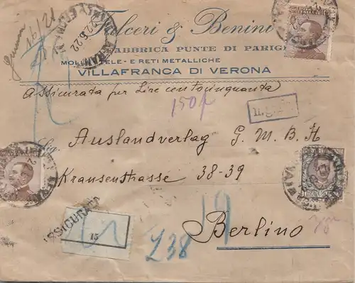 Italie: 1922: Inscription Vérone à Berlin