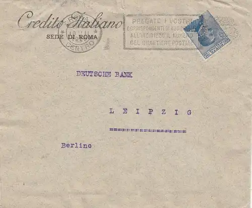 Italie: 1920: Credito Italiano vers Leipzig - Perfin