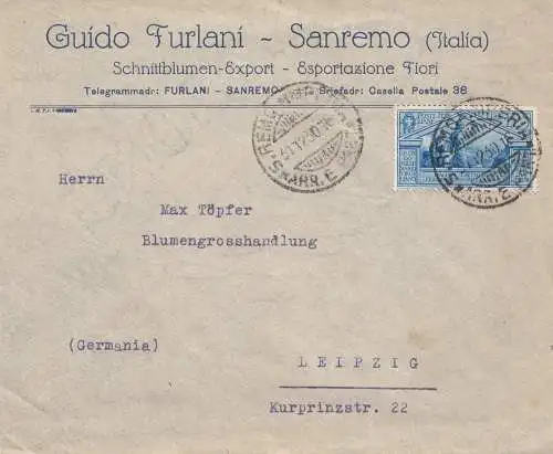 Italien: 1930: San Remo nach Leipzig: Blumen