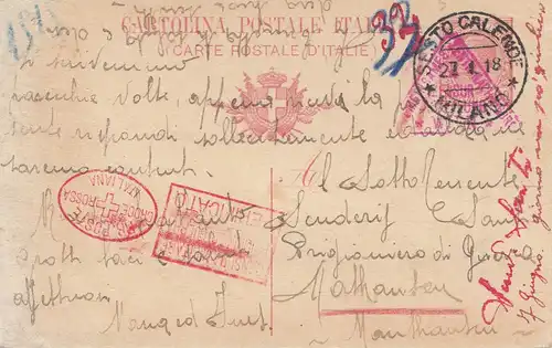 Italie: 1918 Sesto Calende vers l'Autriche: Croix-Rouge