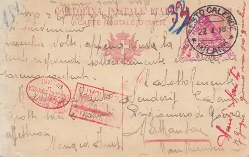 Italien: 1918 Sesto Calende nach Österreich: Rotes Kreuz