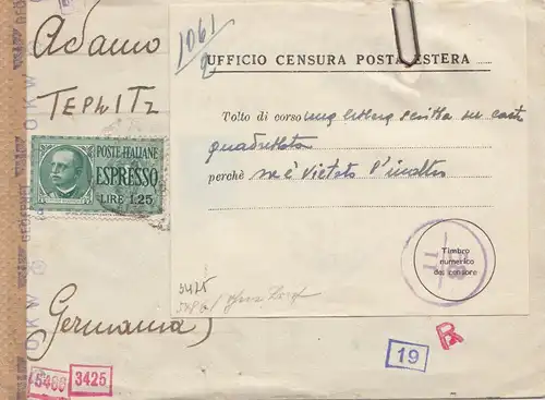 Italie: 1942: Bologne après Teplitz Schonau- Ufficio Censura Posta Estera
