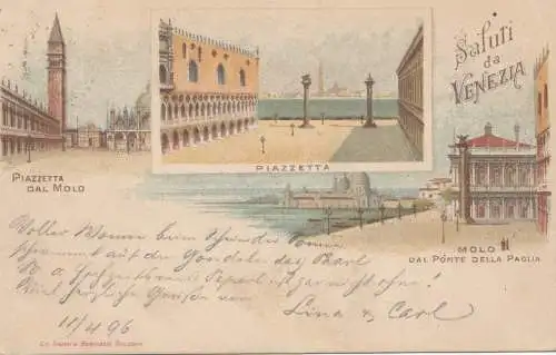 Italien: 1896: Ansichtskarte Saluti da Venezia