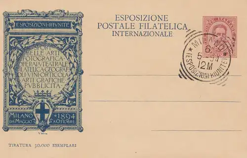 Italien: 1894: Ganzsache Milano