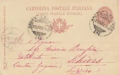 Italie: 1898 Locarno après Schliers, entier