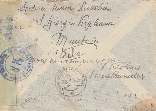 Italie: 1945: janvier: Mantova à camp de travail/Zensur: Interruption du trafic postal