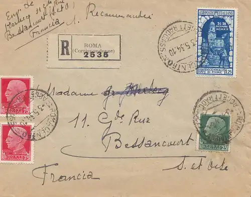 Italien: 1934: Roma asl Einschreiben nach Frankreich