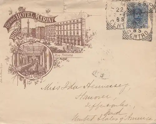 Italie: 1885: Rome-Grand Hotel vers les États-Unis