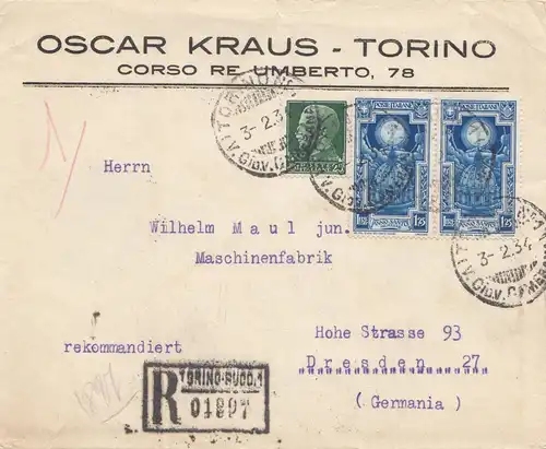 Italie: 1934: Torino d'après Dresde - recommandé