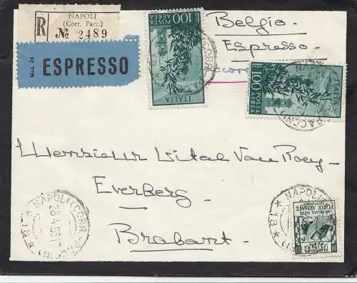 Italien: 1953 Napoli nach Belgien - Eilpost