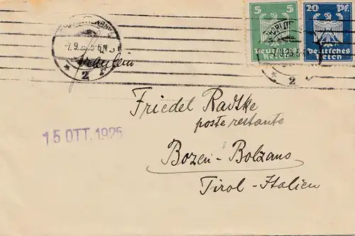Italie: 1925: Berlin vers Bolzano - Taxe