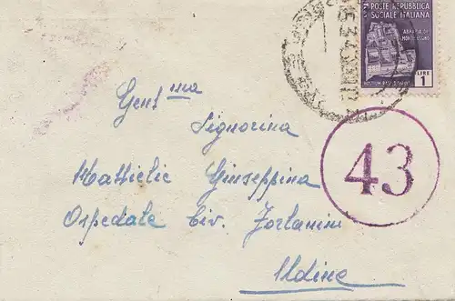 Italie: Lettre pour Udine - censure.