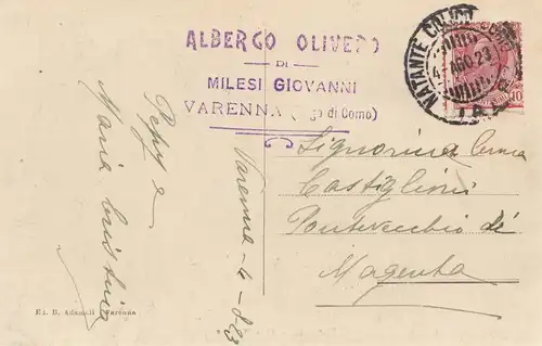 Italien: 1923: Ansichtskarte Varenna/Lago di Como
