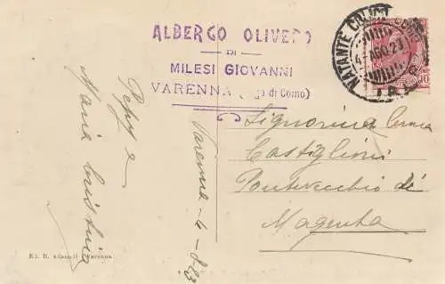 Italien: 1923: Ansichtskarte Varenna/Lago di Como