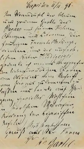 Italien: 1891: Ganzsache Cartolina italiana per L' estero nach Sonderburg: Alsen